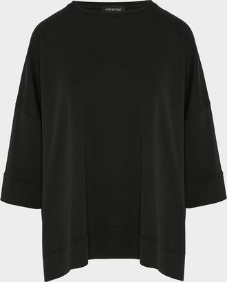 Eskandar Round Neck 3-4 Sleeve Top With Hembands (Mid Plus)