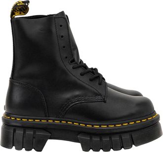 Dr. Martens Audrick Nappa Lux Platform Enkellaarsjes - Dames - Veterlaarzen - Zwart - 37 EU - Leer - Schoenen