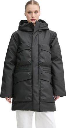 Rains Askim Lange Ge&iuml;soleerde Cargobroek - Dames - Winterjassen - Zwart - XS - Leer - Jassen