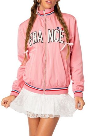 Edikted Oversize France Embroidered Track Jacket in Pink at Nordstrom, Size X-Small