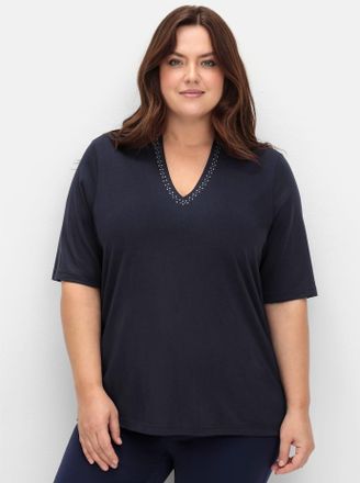 Sheego T-Shirt SHEEGO T-Shirt, Damen, Gr. 40/42, blau (tiefblau), 50% Baumwolle, 50% Modal, bedruckt, gemustert, mehrfarbig, Shirts T-Shirt