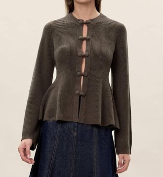 Rebecca Taylor Rhea Knit Peplum Cardigan In Olive