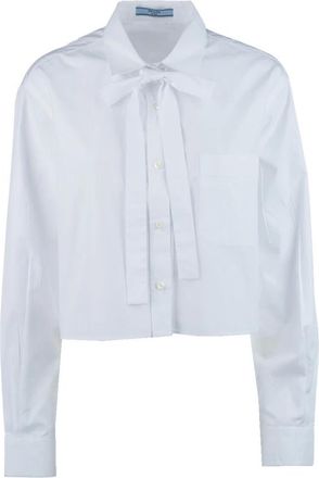 Prada Shirts, female, White, Size: M Cropped Poplin Shirt