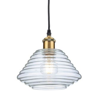 Netlighting Logan Dome Pendant Light Antique Brass with Clear Glass in Gold
