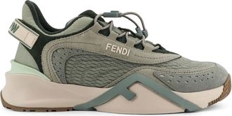 Fendi Sneakers, female, Green, 5 UK, Elastic Lace Trainers with Suede Insert