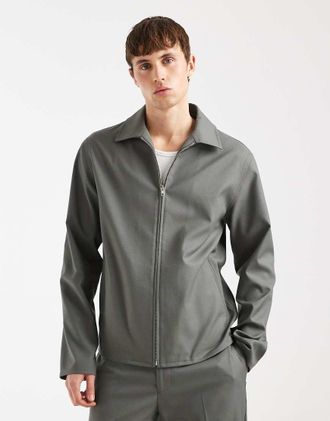 Asos Giacca harrington elegante kaki chiaro in coordinato-Verde