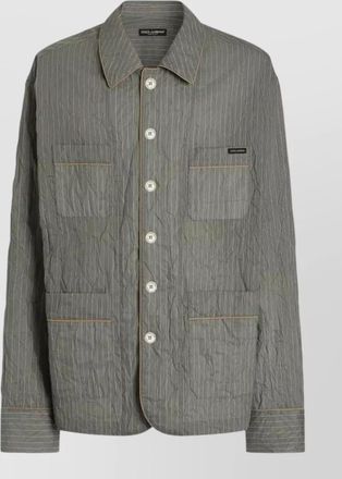 Dolce & Gabbana pinstripe crinkled shirt jacket chest pockets