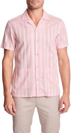 Paisley & Gray Textured Cotton Camp Shirt in Pink Dobby Stripes at Nordstrom Rack, Size Xxx-Large