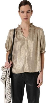 Gerard Darel Ruffle V-Neck Soft Puff Sleeves Shirt in Yellow at Nordstrom, Size 6