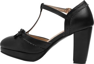 Vosarea Chunky Heel High-heeled Sandals for Women PU Bowknot Design Comfortable Wide Fit Lady Shoes for Summer Parties Weddings Office and Evening Wear Black