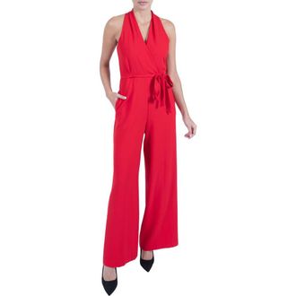Julia Jordan Tie Waist Wide Leg Jumpsuit in Red at Nordstrom Rack, Size 10
