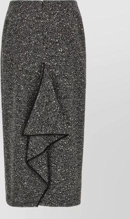 Valentino Garavani wool chevron boucl&eacute; high-rise asymmetric ruffle pencil skirt