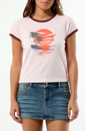 PacSun Sunset Skimmer Ringer Graphic T-Shirt in Pink at Nordstrom, Size Xx-Small