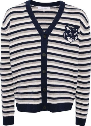 Maison Kitsun&eacute; Fox head intarsia striped cardigan - Blue