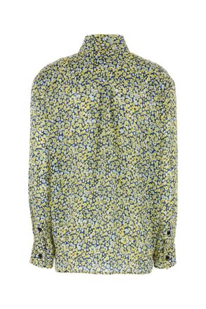 Bottega Veneta Womens Printed Silk Shirt Chalkpollenblue Exterior: Camicie
