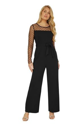 Yumi Black Spot Mesh Stretch Jumpsuit at Nordstrom, Size 10