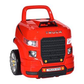OEM Motor De Cami&oacute;n Para Ni&ntilde;os De +3 A&ntilde;os Conjunto De Motor De Juguete Con 61 Piezas Volante Bocina Faros Caja De Almacenaje Y Ruedas 40x39x47 Cm Rojo
