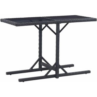 vidaXL Garden Table Black 110x53x72 cm Glass and Poly Rattan Vidaxl