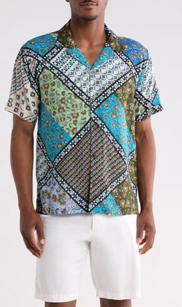 Raga Man Cala Print Short Sleeve Button-Up Shirt in Turquoise at Nordstrom Rack, Size Xx-Large