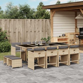 vidaXL Set Comedor De Jard&iacute;n Con Cojines 13 Pzas Rat&aacute;n Sint&eacute;tico Beige Vidaxl