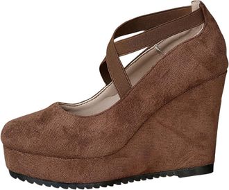 Generic Coffee Ladies Wedge Shoes with Elasticized V-Strap and Cushioned Insole for Comfortable Walking