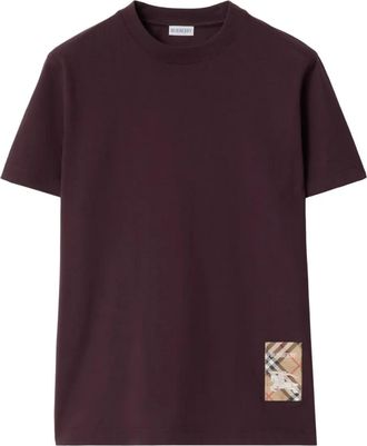 Burberry Katoenen T-shirt met geruit label - Rood