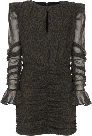 Rotate Brown Animal Print Structured Shoulder Mini Dress