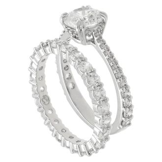 Swarovski Stilla Rhodium Plated Ring Set (2), Size 52 (US 5.75)