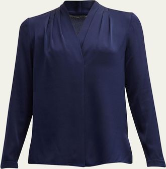 Kobi Halperin Nellie Pleated V-Neck Long-Sleeve Blouse