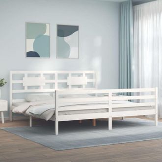 vidaXL Estructura Cama De Matrimonio Con Cabecero Madera Maciza Blanco Vidaxl