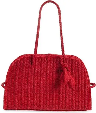 Jacquemus Le Turismo Raffia Bowling Bag in Red 470 at Nordstrom