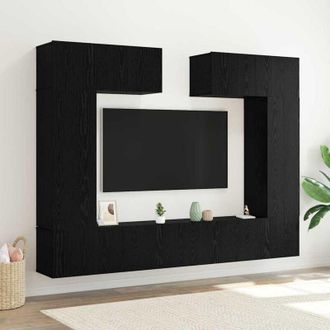 vidaXL Vidaxl - Conjunto De Mueble De Tv 6 Pcs Roble Negro 100 X 30 X 30 Cm
