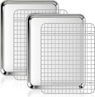 OEM Bandeja De Horno De Acero Inoxidable Con Rejilla De Enfriamiento (2 Bandejas + 2 Rejillas), 31,5 X 24,5 X 2,5 Cm, Bandeja Rectangular Con Rejilla Para