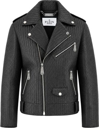 Philipp Plein Leren Bikerjack Met Shearling Kraag - Heren - Jassen - Zwart - Maat: XL Leer