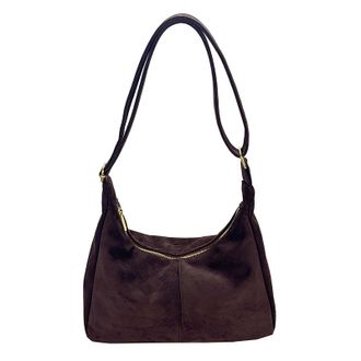 Generic Faux Suede Retro Tote Handbag Large Crossbody Bag Simple Shoulder Bag (Coffee) (Coffee)