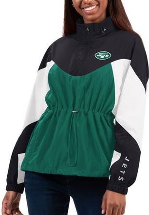 G-III 4Her by Carl Banks Womens G-III 4Her by Carl Banks Green/Black New York Jets Tie Breaker Lightweight Quarter-Zip Jacket at Nordstrom, Size Xx-Large