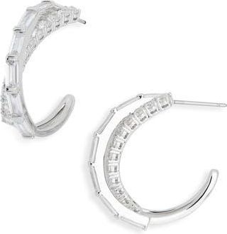 Nadri Cubic Zirconia Crossover Hoop Earrings in Rhodium at Nordstrom Rack
