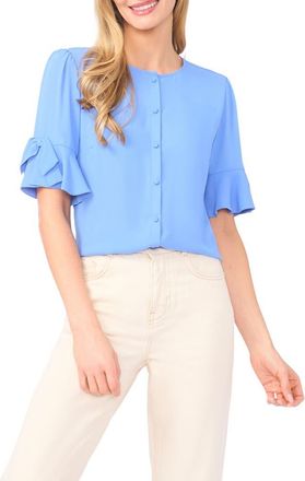 CeCe by Cynthia Steffe Bow Sleeve Button-Up Top in Bellflower Blue at Nordstrom, Size X-Large