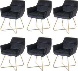 Hhg [nunca Usado] Lote De 6 Silla De Comedor Hhg-528, Silla De Cocina Silla, Dise&ntilde;o Retro Terciopelo Pies De Oro, Negro
