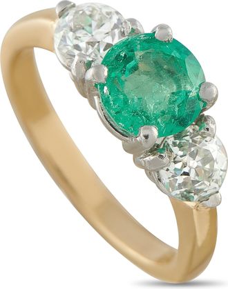 Luxury Bazaar 18K Yellow Gold 1.10ct Diamond and Emerald Ring MF42-050726