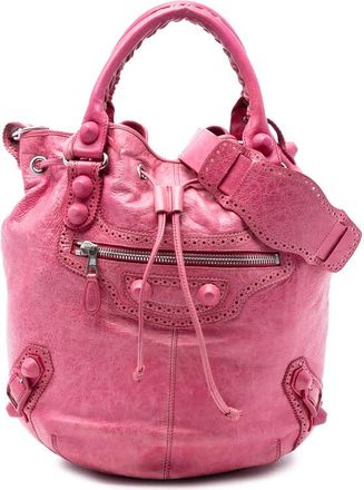 Balenciaga Pre-owned Balenciaga Lambskin Motocross Giant Brogues Pompon Bucket Bag Ladies 204540A.5669 497717