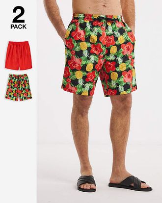 Jacamo 2 Pack Tropical Swim Shorts Long