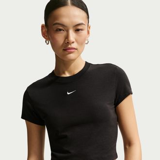 Nike Womens Nike Sportswear Chill Knit Cropped T-Shirt in Black | HF9538-013