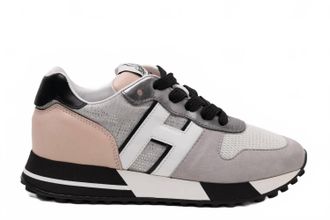 Hogan Womens H383 Leather Sneakers In Grey/pink