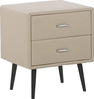 Beliani Beliani - Mesita De Noche Tapizada En Piel Sint&eacute;tica Beige Con 2 Cajones Patas Negras Estilo Minimalista Moderno Essonne