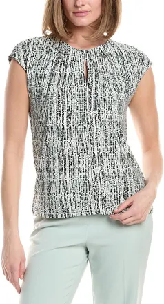 Anne Klein Extended Shoulder Pleat Keyhole Front Top