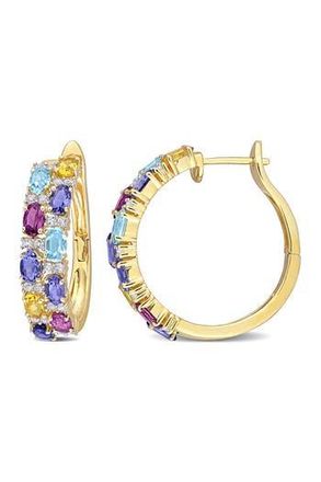 Delmar 18K Yellow Gold Plated Sterling Silver Multi-Gemstone 28.5mm Hoop Earrings in Multicolor at Nordstrom Rack