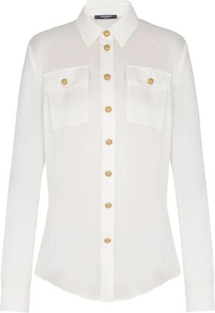 Balmain Sheer Silk Shirt - Dames - Overhemden - Wit - 2XS - Overhemden