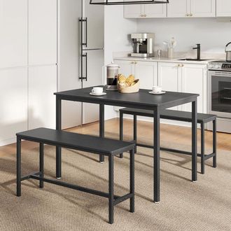 Vasagle 3 Piece Dining Table Set with Benches Industrial Style in Black