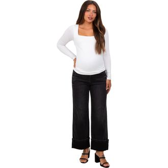 Pinkblush Cuffed Relaxed Wide Leg Maternity Jeans in Black at Nordstrom, Size 30